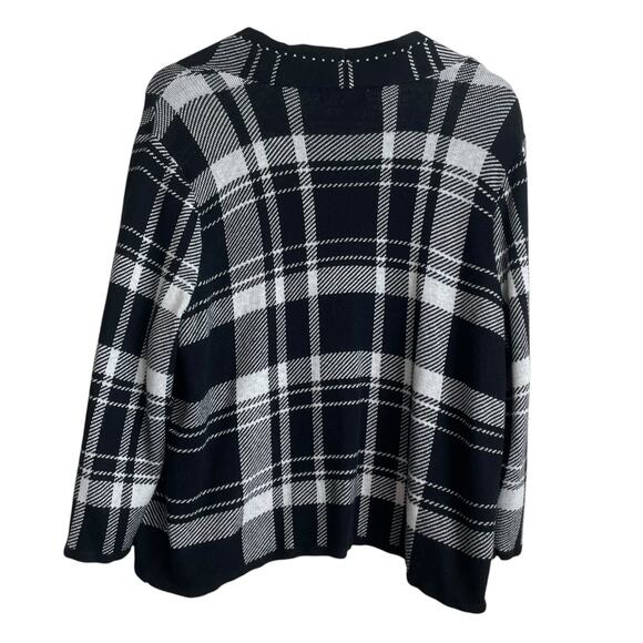 Liz Claiborne Women Cardigan Sweater 1X Black Plaid Open Front Classic Office‎ - Picture 3 of 10